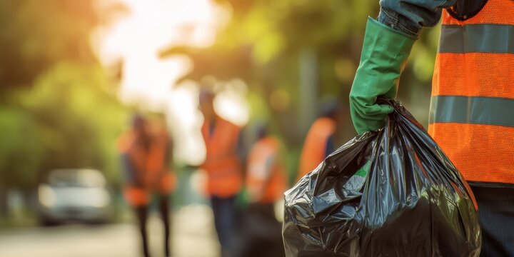 The garbage disposal worker cleaning up urban streets with teamwork and dedication.