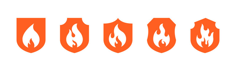 Shield flame vector illustration set. Shield and fire icons and symbols.
