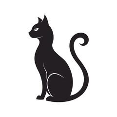 Sitting Cat Silhouette With Curved Tail Vector