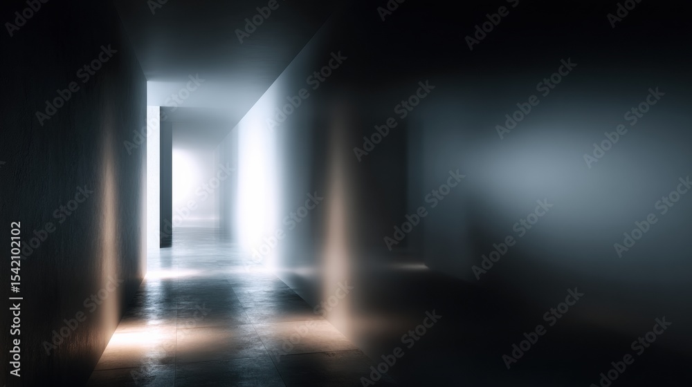 Aufkleber Foggy Abstract Corridor Leads Into Darkness With Hints of Light Shining Through