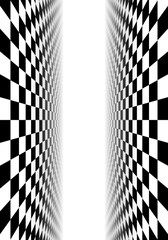 Black and white checkered perspective grid frame. Chessboard left and right tiled frame