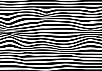 Wavy black and white horizontal lines pattern with optical illusion effect