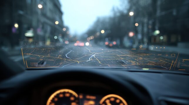 Car HUD Projecting Amber Navigation and Warnings