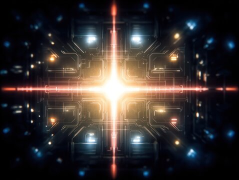 Abstract, symmetrical, glowing network