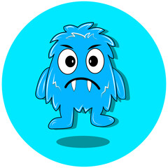 An illustration of a blue monster with a sad or grumpy expression. This design is suitable for conveying specific emotions in stories, social media content, 