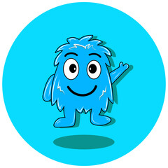 A friendly and engaging blue monster illustration with a waving expression. This simple yet effective design is suitable for apps, websites, or marketing materials that require a fun