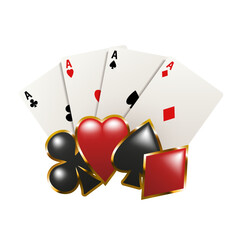 Card fan with 3D icons of card suits. Vector 3d illustration