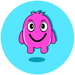  A cheerful pink monster illustration with wide eyes and a friendly smile, perfect for children's designs, social media, or playful branding.