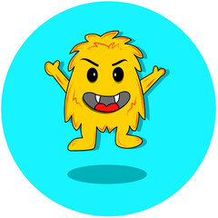 An energetic and adorable yellow monster character featuring big eyes and a joyful expression. Ideal for children's content, logos, or promotional materials that aim to attract attention