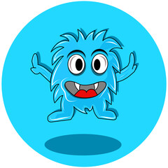 A seemingly happy blue monster with large eyes and a wide smile. This minimalist design is highly versatile for various creative projects, from social media to children's products,