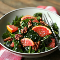 Chard and mustard greens mix with grapefruit and pecans