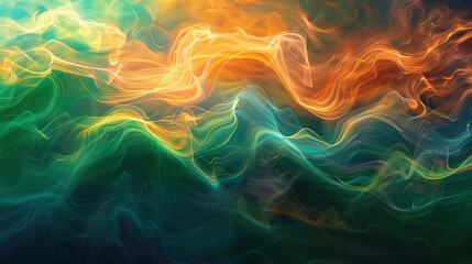 Green light trails dance across an abstract backdrop painting it with colorful luminescence