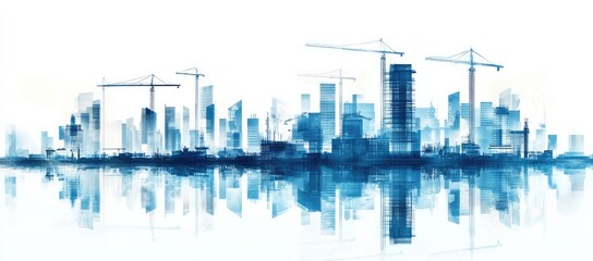 Watercolor cityscape under construction