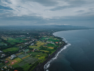Fototapeta premium Aerial panorama from Bali Black Sand beach
