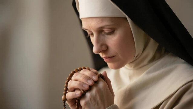 Monja sosteniendo un rosario