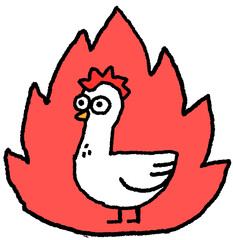 불타는 닭 캐릭터 스티커 일러스트