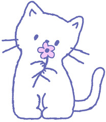 꽃을 들고 있는 고양이 일러스트 손그림