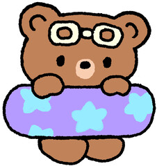 튜브 낀 곰 캐릭터 여름 일러스트