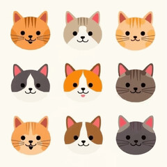 Fototapeta premium Colorful collection of adorable cat faces representing different breeds and expressions in a playful arrangement