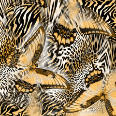 Butterfly on leopard skin background for print
