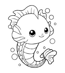 Cartoon fish outline Cute round head bubbly backdrop defined fins and segmented body