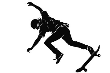 Skateboarder Jumping Silhouette Vector on White
