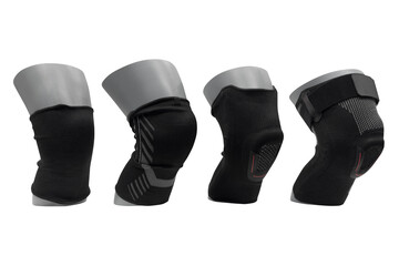protective knee pads on mannequins isolated on white background