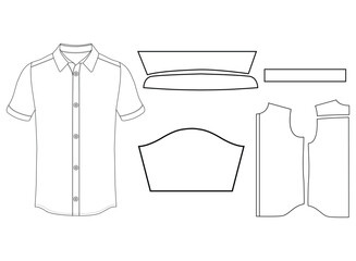 Short sleeved men sleeves formal resort shirt flat technical drawing vector illustration mockup template design	