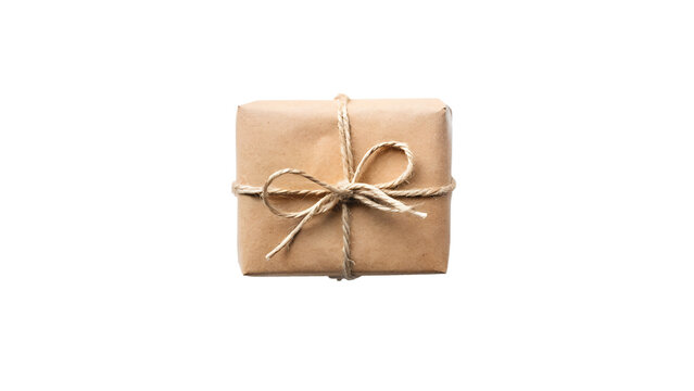 Wrapped Gift Box In Brown Paper Tied With Twine Against A Transparent Background Present For Special Occasions