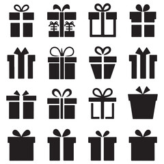 Black Gift Icon Set for Holidays and Events