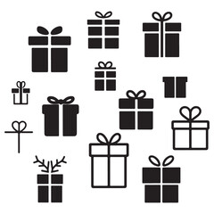 Black Gift Icon Set for Holidays and Events