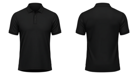 Black polo shirt mockup front and back view isolated on white background