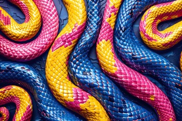 Fototapeta premium Colorful Snake Skin Texture Isolated. Close-Up Snake Scales. Reptile Skin. Realistic Snake Pattern. Snake Scale Texture. Detailed Snake Skin Close-Up. Exotic Animal Texture. Snake Design Texture.
