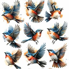 Whimsical birds in nice colors and on a light background.