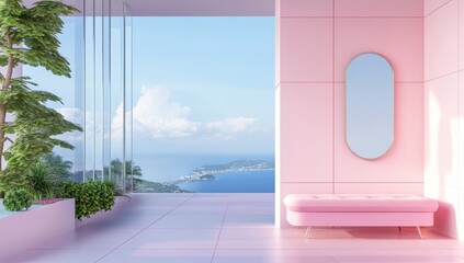 Pink modern balcony with ocean view