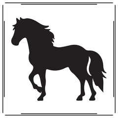 Horse Silhouette Vector – Elegant Black Horse Icon on White Background for Equestrian Design, Farm Animal Graphics, Western Art, Nature Symbols, and Wildlife Illustrations

