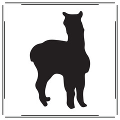 Llama Silhouette Icon – Black Vector Illustration of Standing Alpaca on White Background – Stylized South American Animal Symbol – Minimal Wildlife Graphic Design Element

