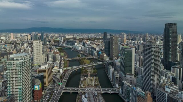 Aerial Hyperlapse over Osaka downtown