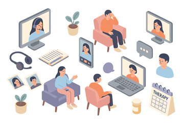 Online therapy sessions illustrate mental health support in various digital formats during modern times