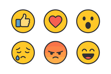 Variety of emoticons representing different feelings and reactions displayed in a simplistic style