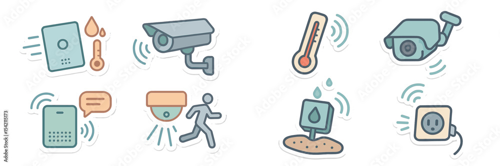 Poster smart home security and environmental monitoring system components in a modern setting