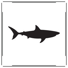 Fototapeta premium Shark Silhouette Vector Illustration – Black Predator Fish Icon on White Background for Marine Life Graphics, Ocean Wildlife Designs, Sea Creature Symbols, and Aquatic Art