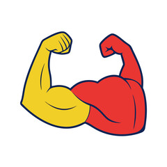 Cartoon image of biceps with different colours on a transparent background