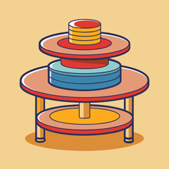 Stylized Three Tiered Table with Disk Toppings Illustration in Retro Colors