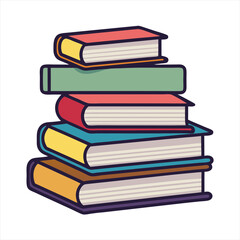 Stylized Stack of Books with Colorful Covers and Bold Outlines on White