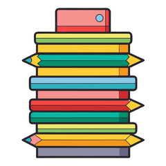 A colorful stack of books and pencils with a retro art style