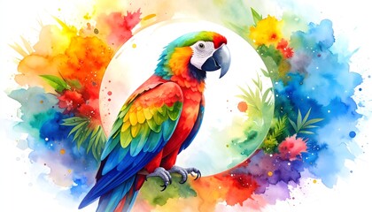 Obraz premium Whimsical watercolor study of a colorful parrot vibrantly depicted in playful watercolors