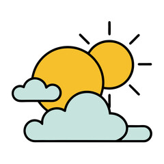 Cartoon illustration of a bright sky with sun and fluffy clouds