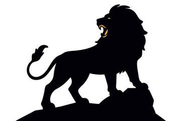 Dynamic Lion Silhouette with Orange Highlights on Mountain Peak