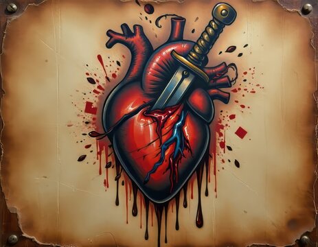 Un coraz&oacute;n herido y un tatuaje de daga sangrante, con una est&eacute;tica oscura y arenosa